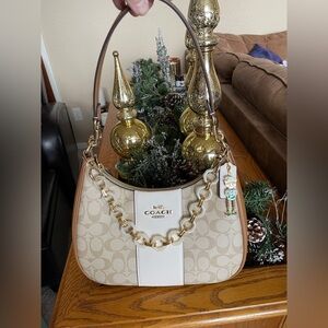 Coach Teri Hobo Shoulder Bag in Signature Canvas with Stripe